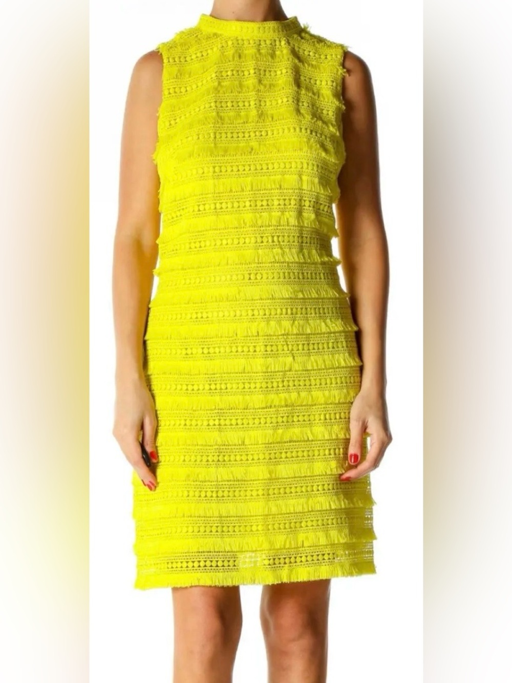JCrew Neon Citron Yellow Fringe Lace Sheath Dress Size 8
